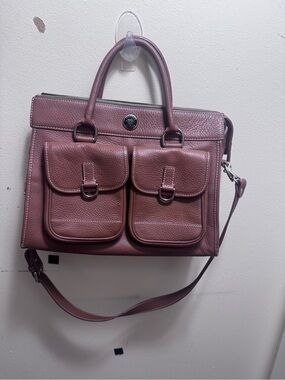 Dooney & Bourke brown pebbled leather double pocket tote bag.